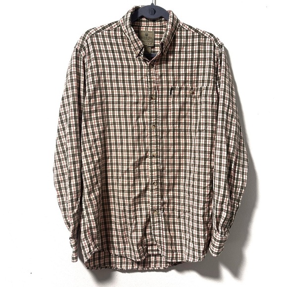 Vintage Beretta Flannel Green Red Tan Plaid Button Down Shirt Men’s Size Medium - Picture 1 of 15